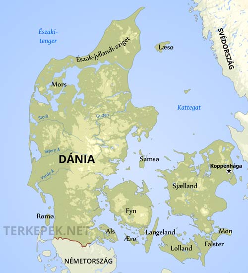 Dánia domborzati térképe
